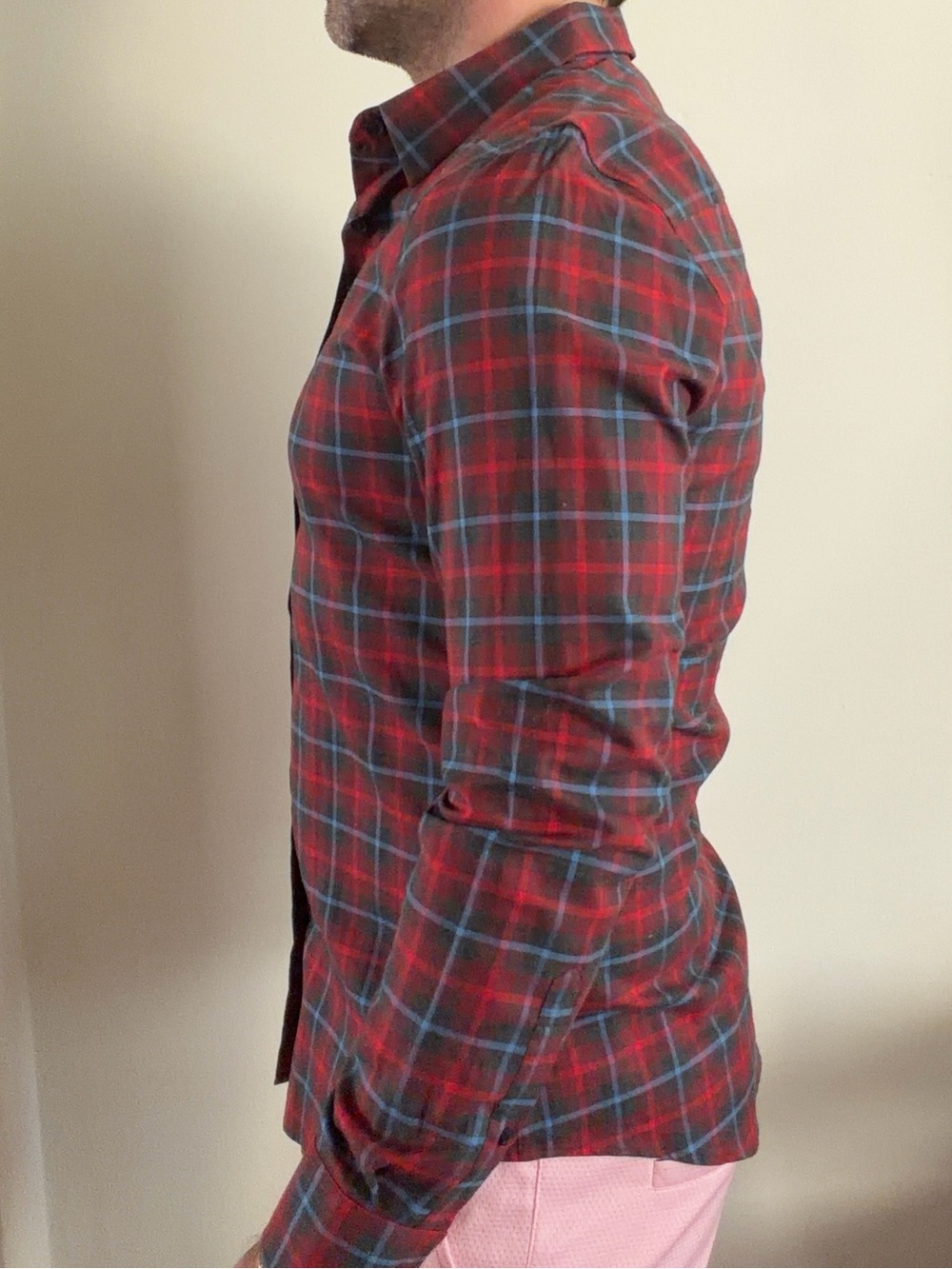 Calvin Klein Men’s  Red Plaid Button-Up Shirt - Classic Long Sleeve - Picture 4 of 6